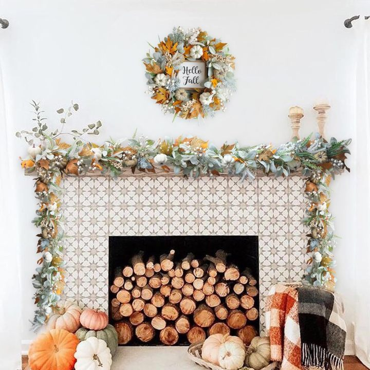 🍁On Sale Today Only🍂Fall Wreath with Pumpkin Maple Leaves🎃