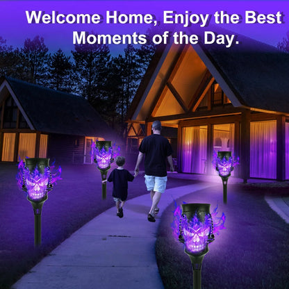 💀🔥Halloween Early Bird Special Sale 49% OFF-Halloween Skulls Solar Pathway Lights Purple Torch Flame Lights for Garden