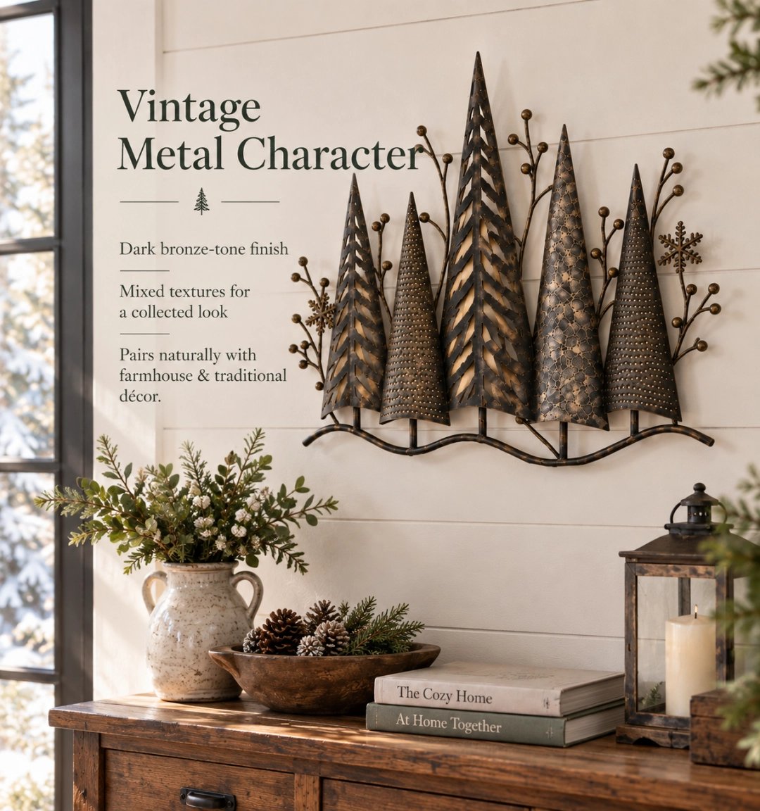 🎄🕯️Vintage Lighted Woodland Metal Wall Decor🌙