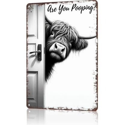 Vintage Highland Cow Sign – Funny'Are You Pooping?' Wall Decor😂