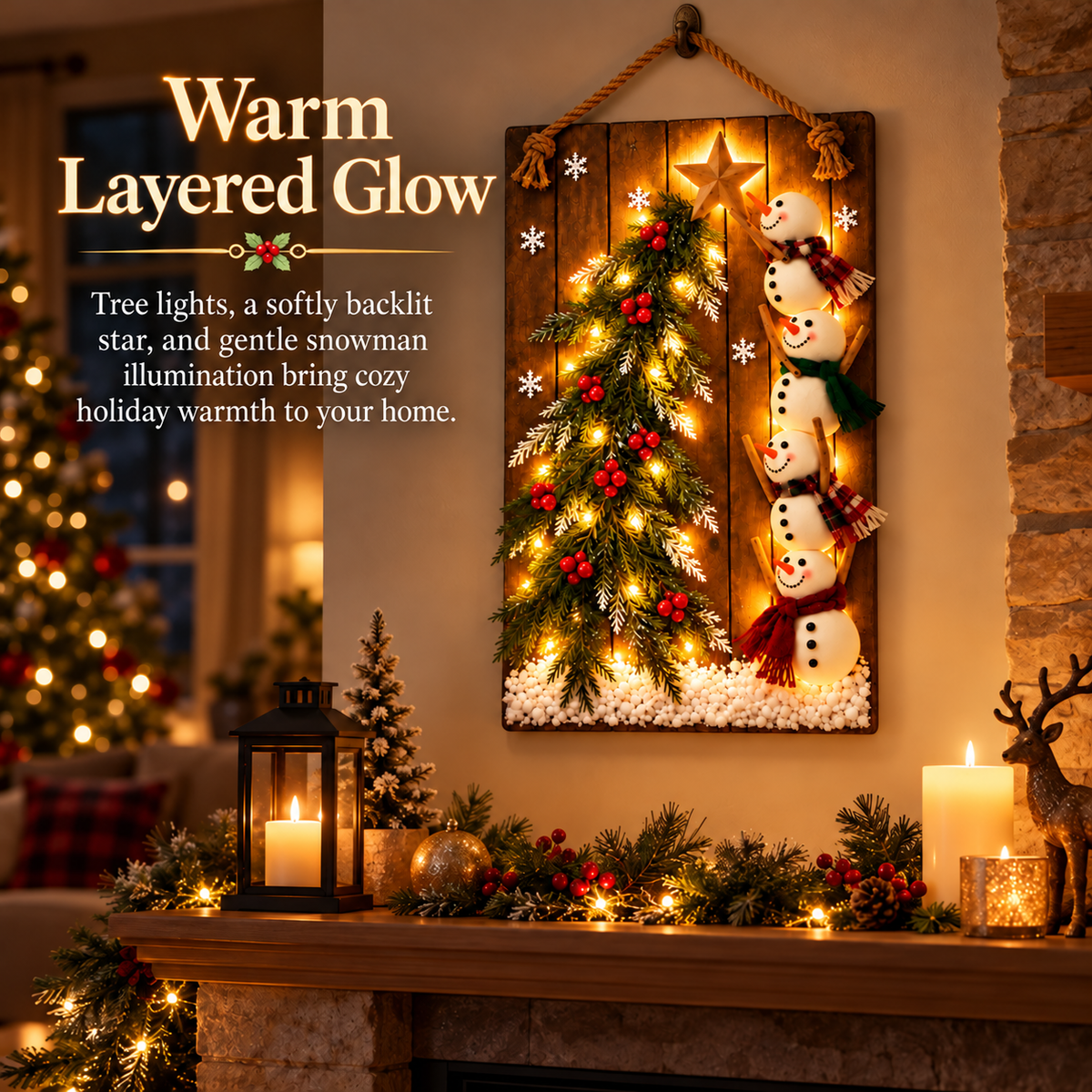 Lighted Snowman Christmas Hanging Sign