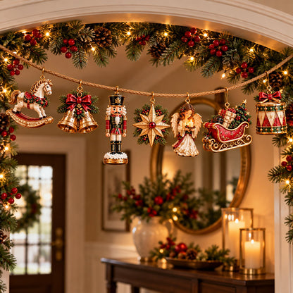 🎄 7-Piece Vintage Christmas Garland | Removable 3D Ornaments