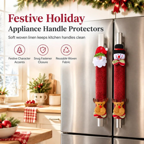 🎅🎄4PCS Plush Christmas Handle Covers – 40 cm Textured Linen Wraps with Snug Fastening for Fridges, Ovens, Dishwashers & Microwaves 🎁