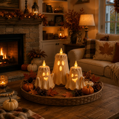 🔥Halloween Early Bird Sale🎃3-Piece Halloween Ghost Flameless Candle Set withRemote Timer