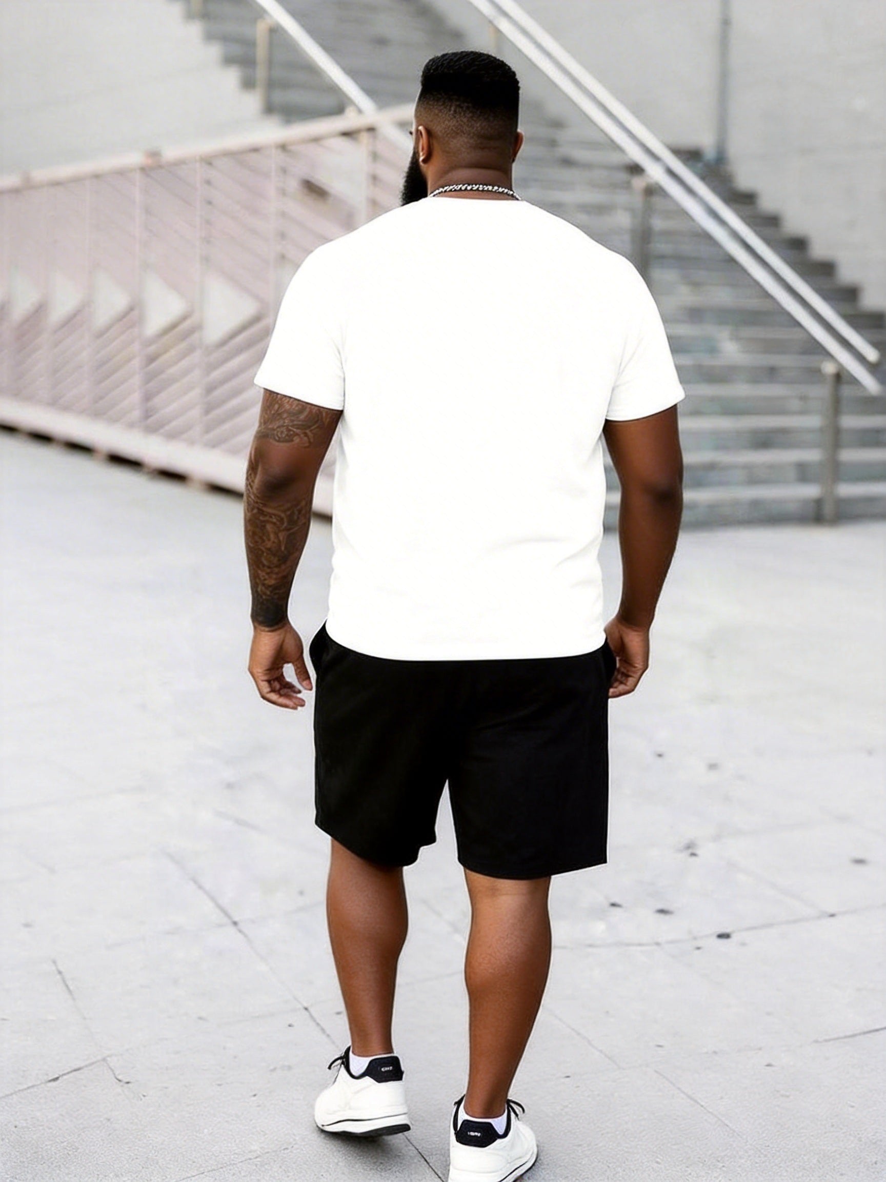 Big & Tall Men's "One Love" Reggae Color Matching Printed Crewneck Short Sleeve T-Shirt Shorts Set