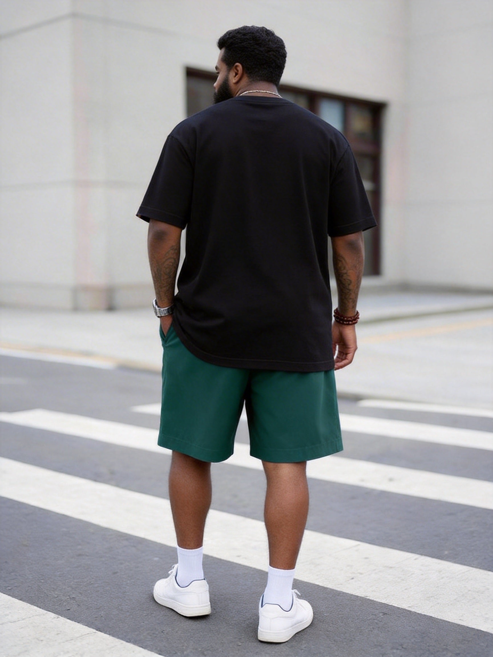 Big & Tall Men's "never Give Up" Inspirational Printed Crew Neck Short Sleeve T-shirt Shorts Set