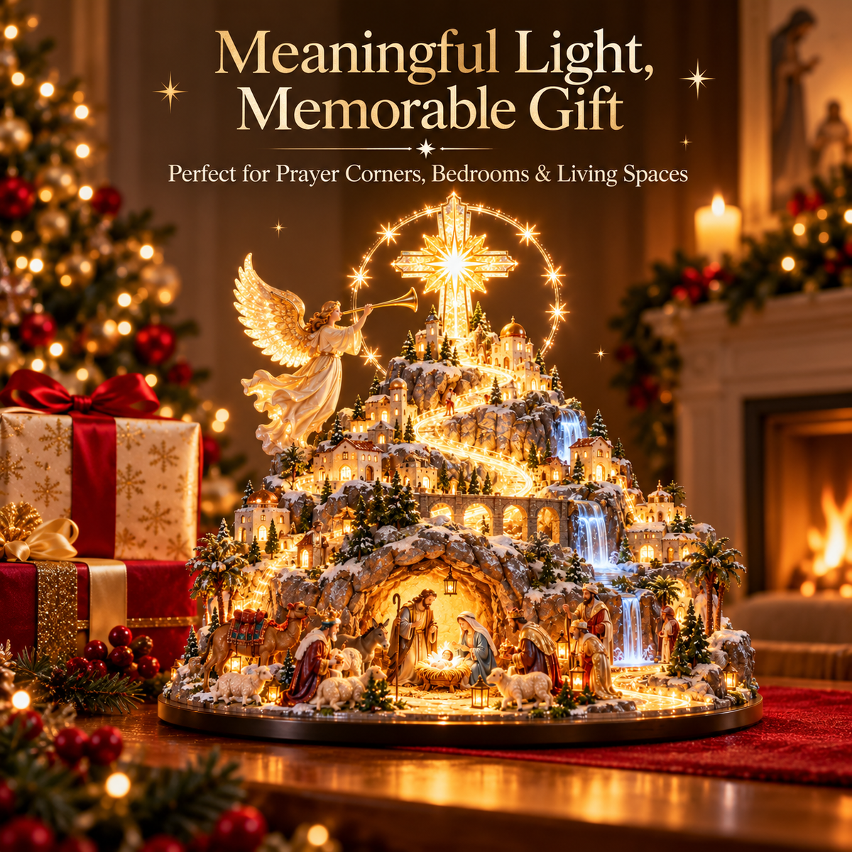 ✝️✨ Heavenly Nativity Mountain™ – Illuminated Bethlehem Faith Village & Christmas Tabletop Light