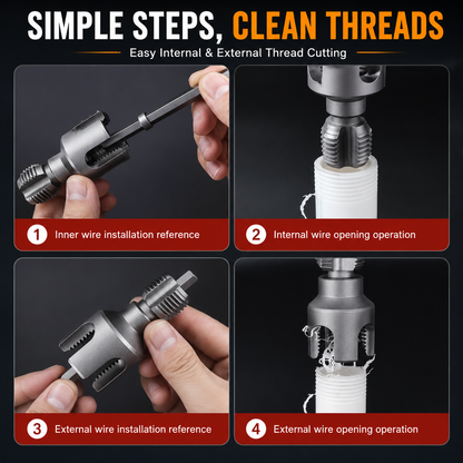 ⚡Drill-Powered Pipe Thread Cutting Bit — Internal & External Threading for 1/2' & 3/4' Plastic Pipes