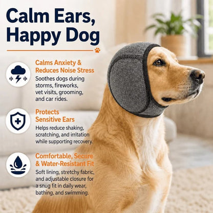 Dog Calming Ear Wraps 🐶 – Noise Cancelling & Waterproof Ear Cover for Anxiety Relief, Fireworks & Bath Protection 💧