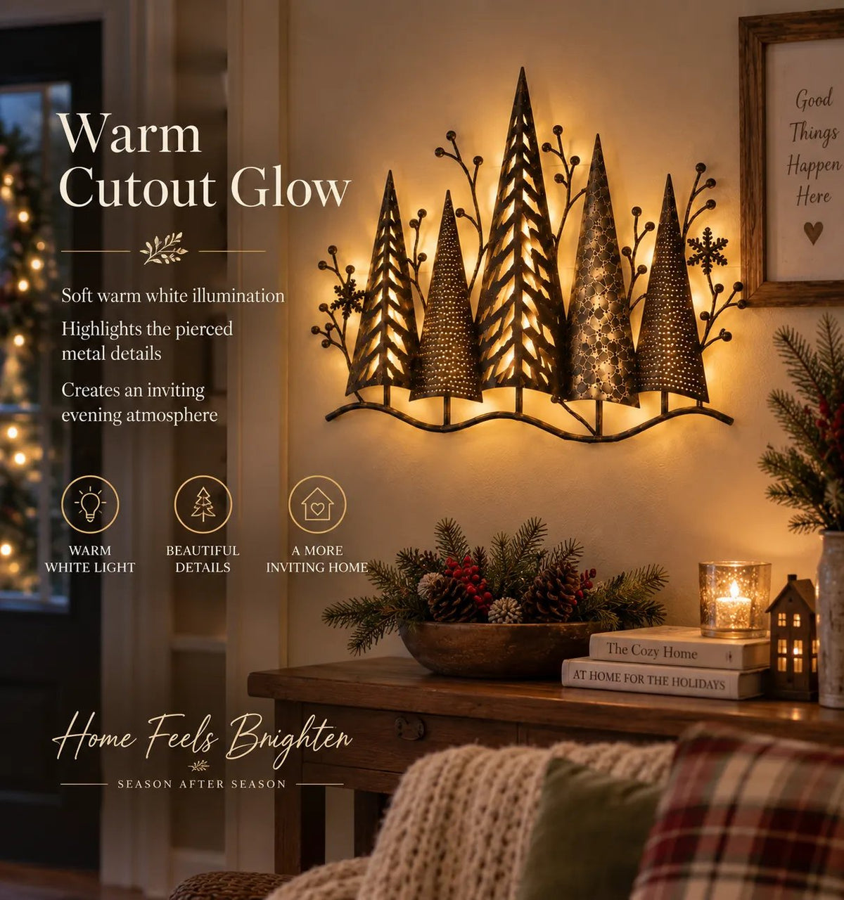 🎄🕯️Vintage Lighted Woodland Metal Wall Decor🌙