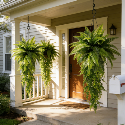 🌱 Boston Fern Hanging Plant — Lifelike, Large & UV-Resistant