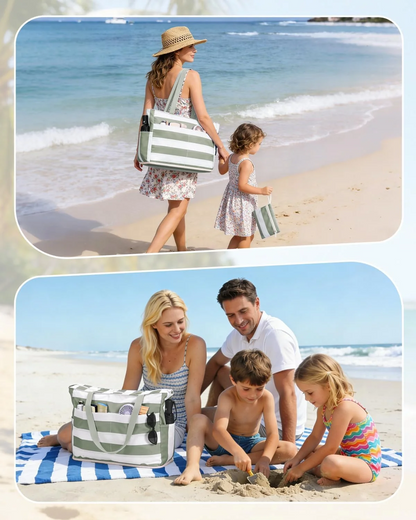 Large Mesh Beach Bag With40oz Tumbler Pocket AndZipper Closure