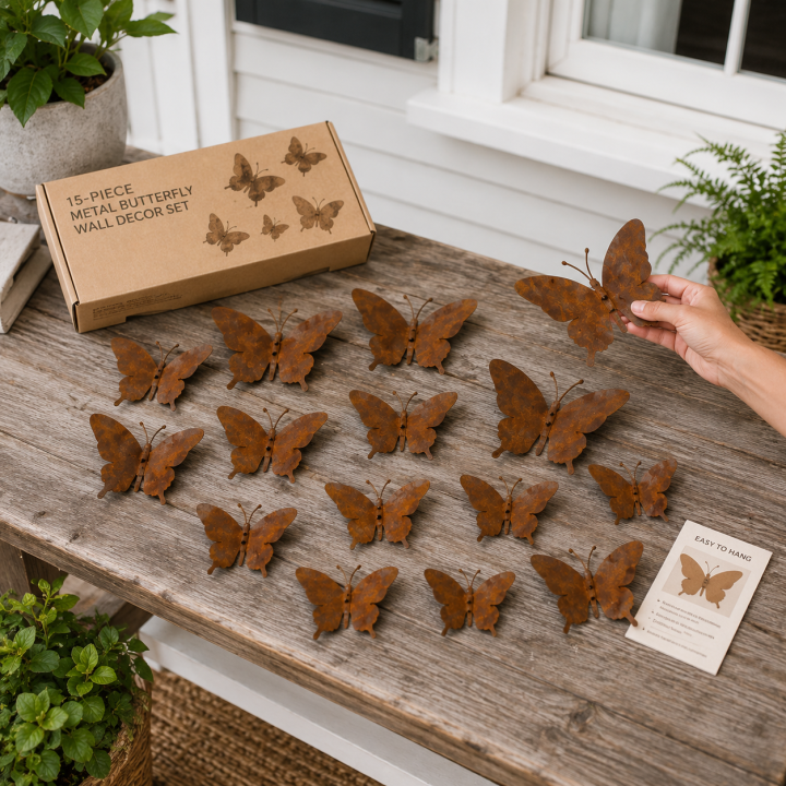 15-Piece Rustic Metal Butterfly Wall Décor Set – Transform Any Wall Into Garden Art