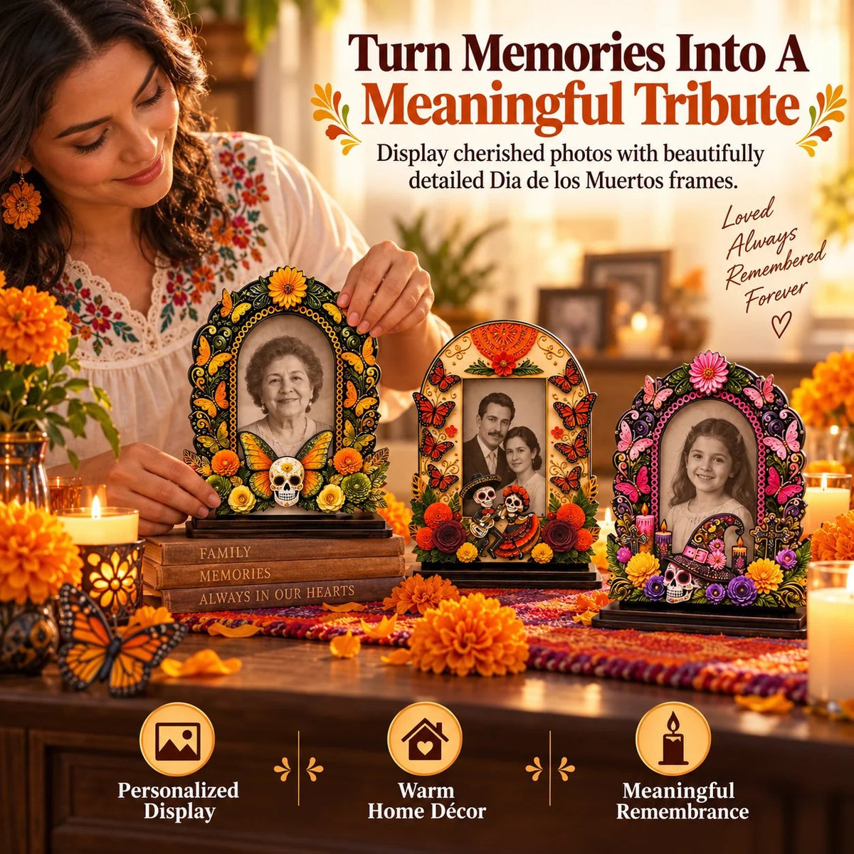 💀🕯️ Last Day 49% OFF – Day of the Dead Memorial Decor | 6-Piece Wooden Photo Frame Set