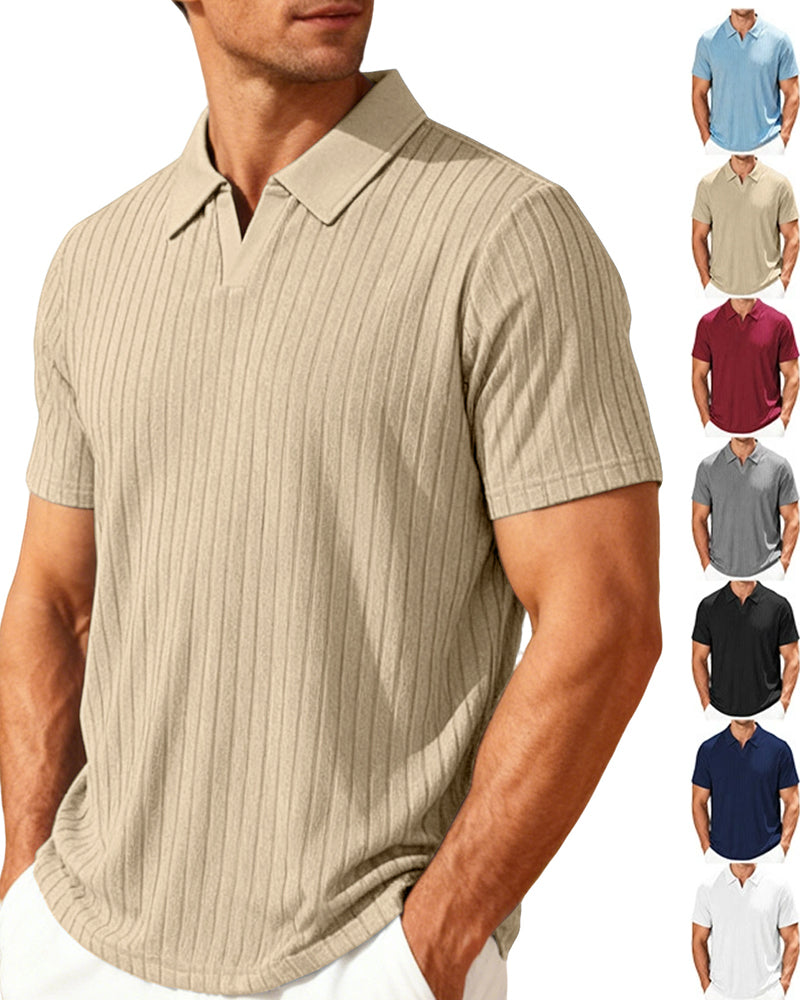 S-3XL Breathable Jacquard Striped V-Neck Short-Sleeve Lel T-Shirt