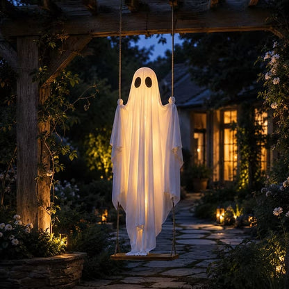 👻 Halloween Light-Up Hanging Swing Ghost – Spooky Porch & Yard Decoration 🎃