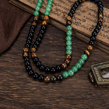 Tiger Eye & Obsidian & Green Aventurine Triple Protection Bracelet