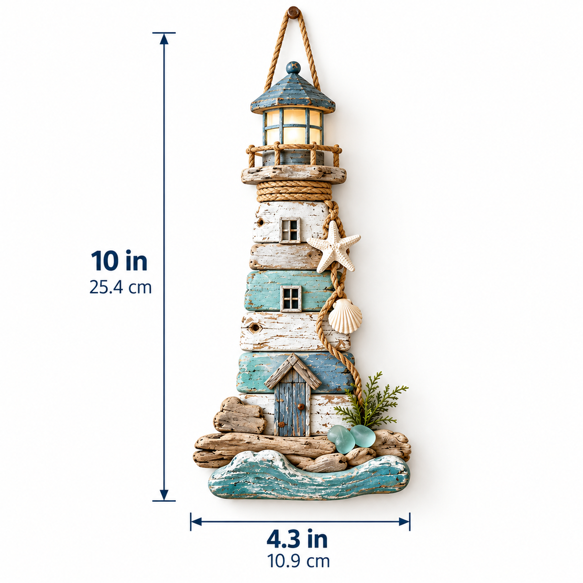 🌊🏠 Coastal Driftwood Lighthouse Wall Decor – Rustic Beach House Hanging Accent