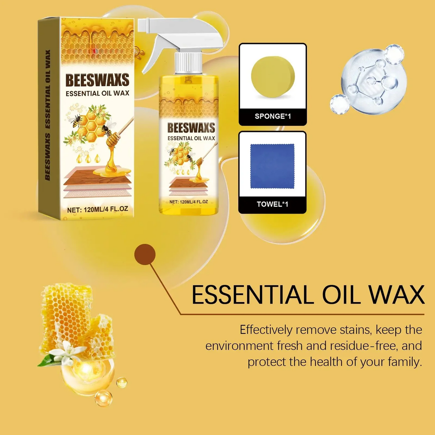 Beeswax Wood Polish Spray120mlNatural Shine &Protection For Furniture, Floors,Cabinets - Non-Greasy, Anti-Dust Finish