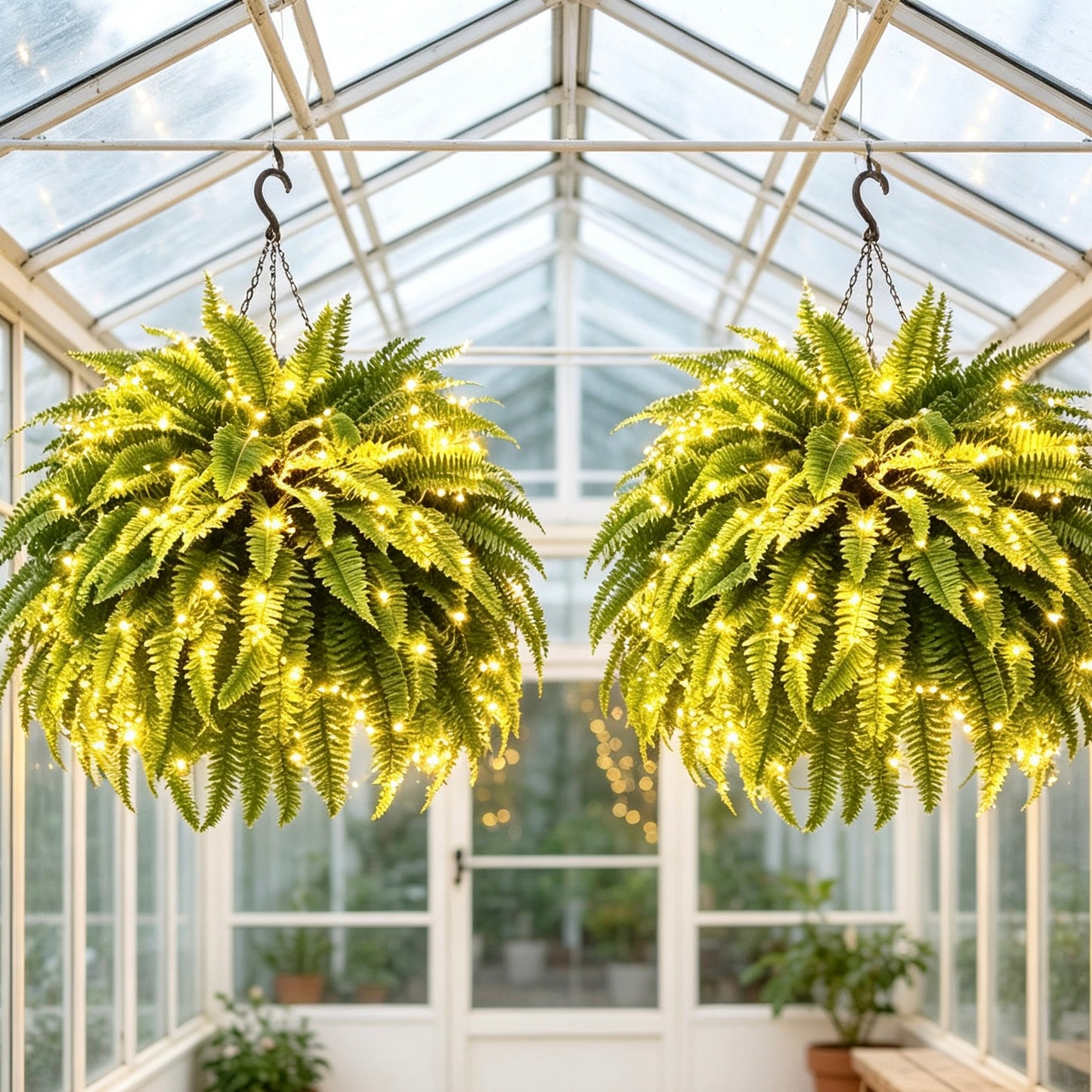 💛Glowing Boston Ferns with Lights – 🌿 Zero Watering, Zero Maintenance