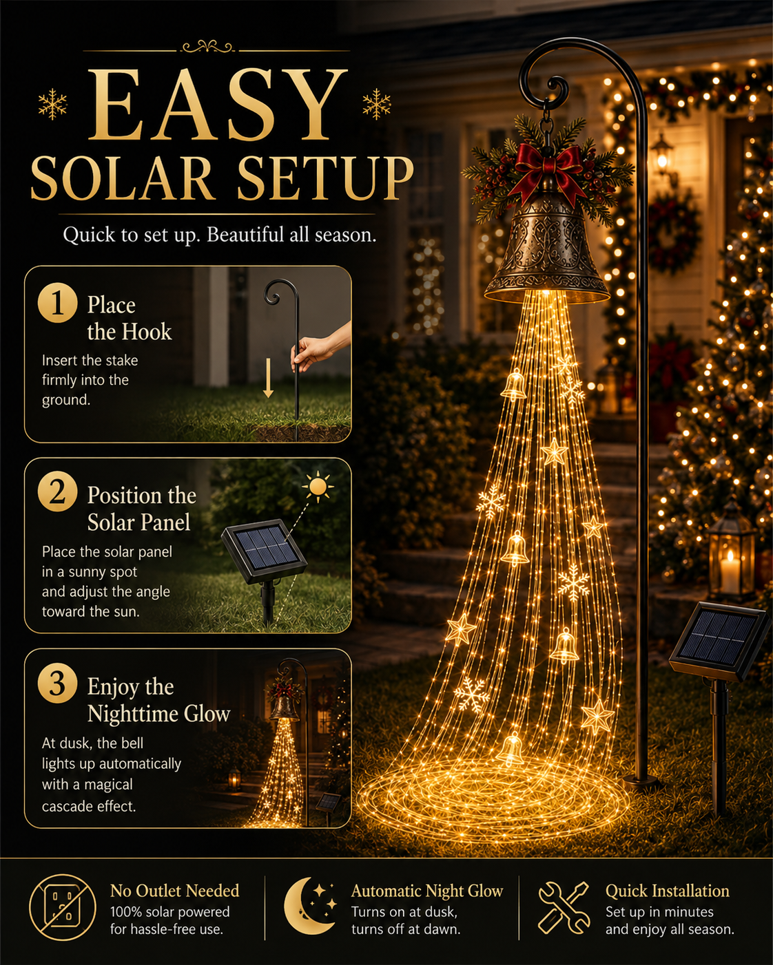 ✨✨Hot Sale 40% OFF🎄 Christmas Bell Cascade Solar Yard Light✨