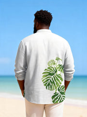 Big & Tall Men's Printed Henry Collar Long Sleeve Shirt