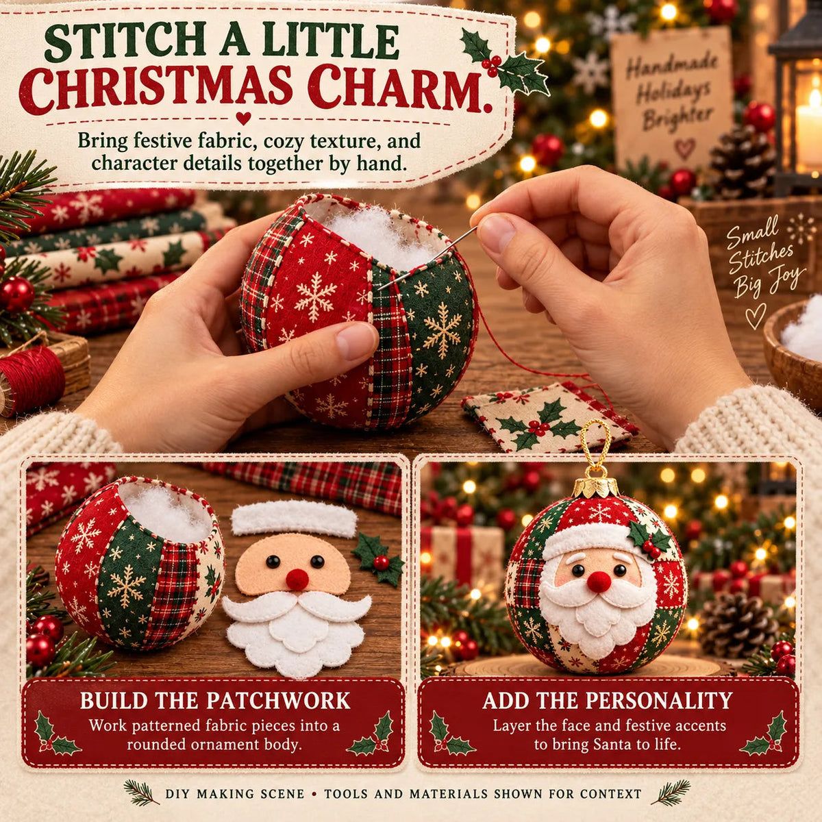 🎄Beginner-Friendly Cozy Patchwork Christmas Ornament Collection | 8 Festive Character Designs for Trees, Wreaths & Holiday Gifts ✨