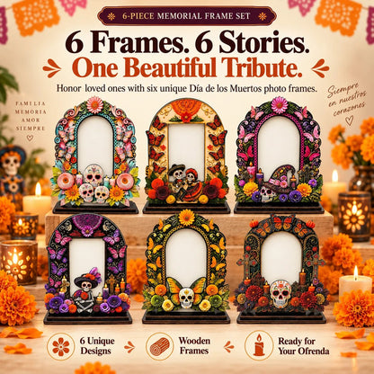 💀🕯️ Last Day 49% OFF – Day of the Dead Memorial Decor | 6-Piece Wooden Photo Frame Set