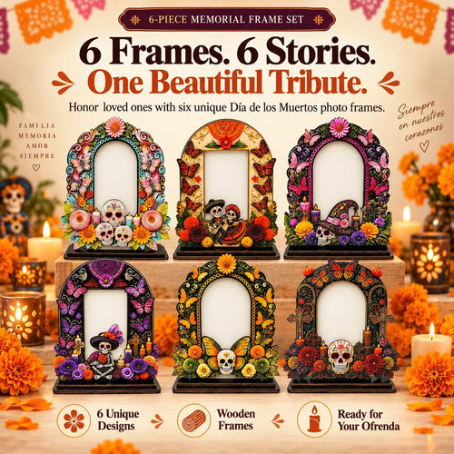 💀🕯️ Last Day 49% OFF – Day of the Dead Memorial Decor | 6-Piece Wooden Photo Frame Set