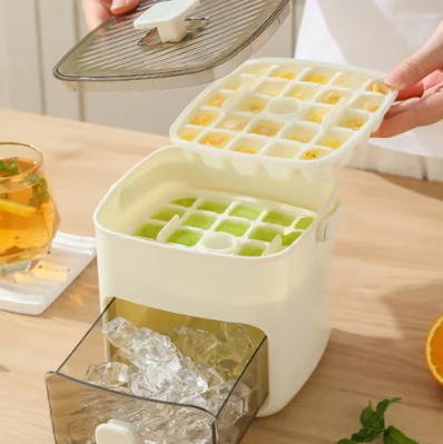Double-Layer Press Ice Cube Tray, Large Capacity Ice Maker & Storage Box