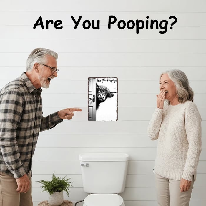 Vintage Highland Cow Sign – Funny'Are You Pooping?' Wall Decor😂