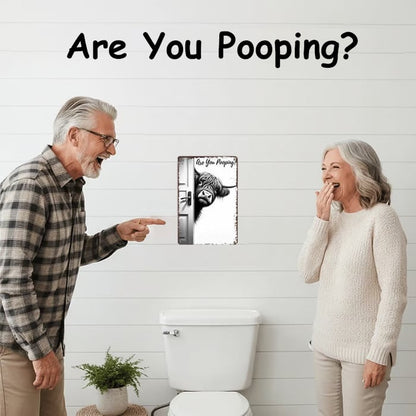 Vintage Highland Cow Sign – Funny'Are You Pooping?' Wall Decor😂