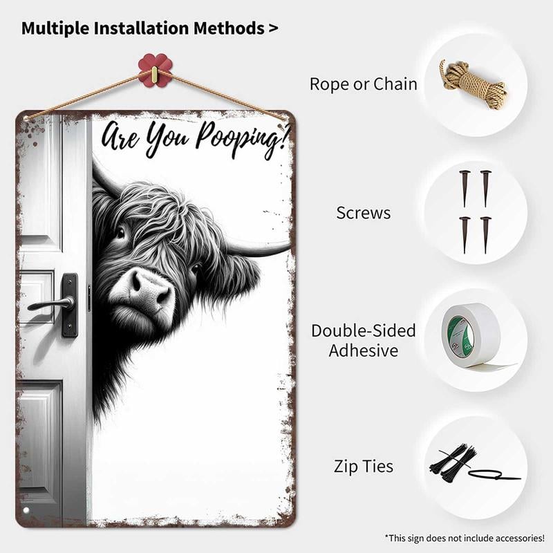 Vintage Highland Cow Sign – Funny'Are You Pooping?' Wall Decor😂