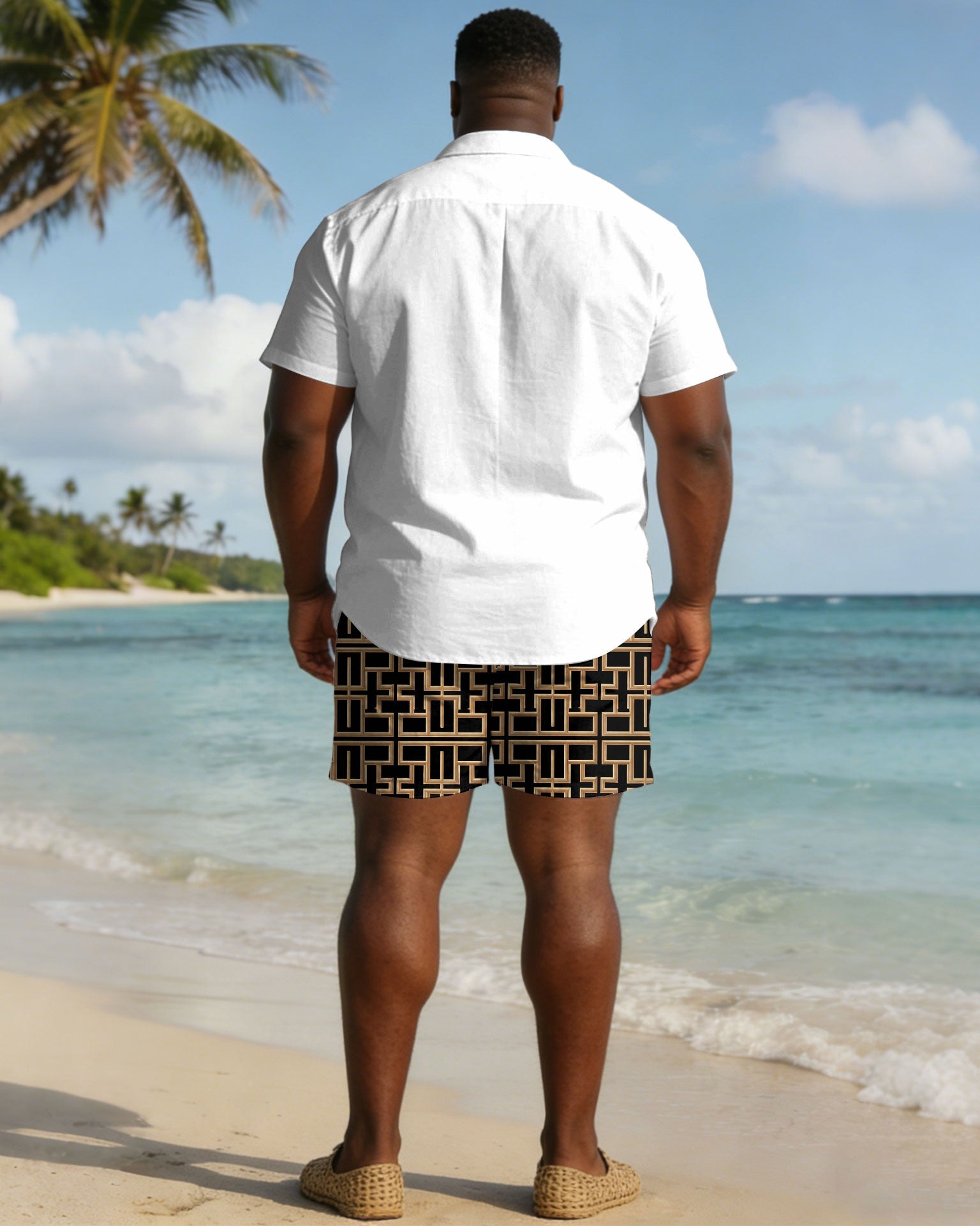 Men's Plus Size Chest Pocket Short Sleeve Shirt Shorts Set