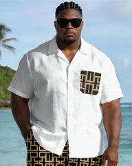 Men's Plus Size Chest Pocket Short Sleeve Shirt Shorts Set