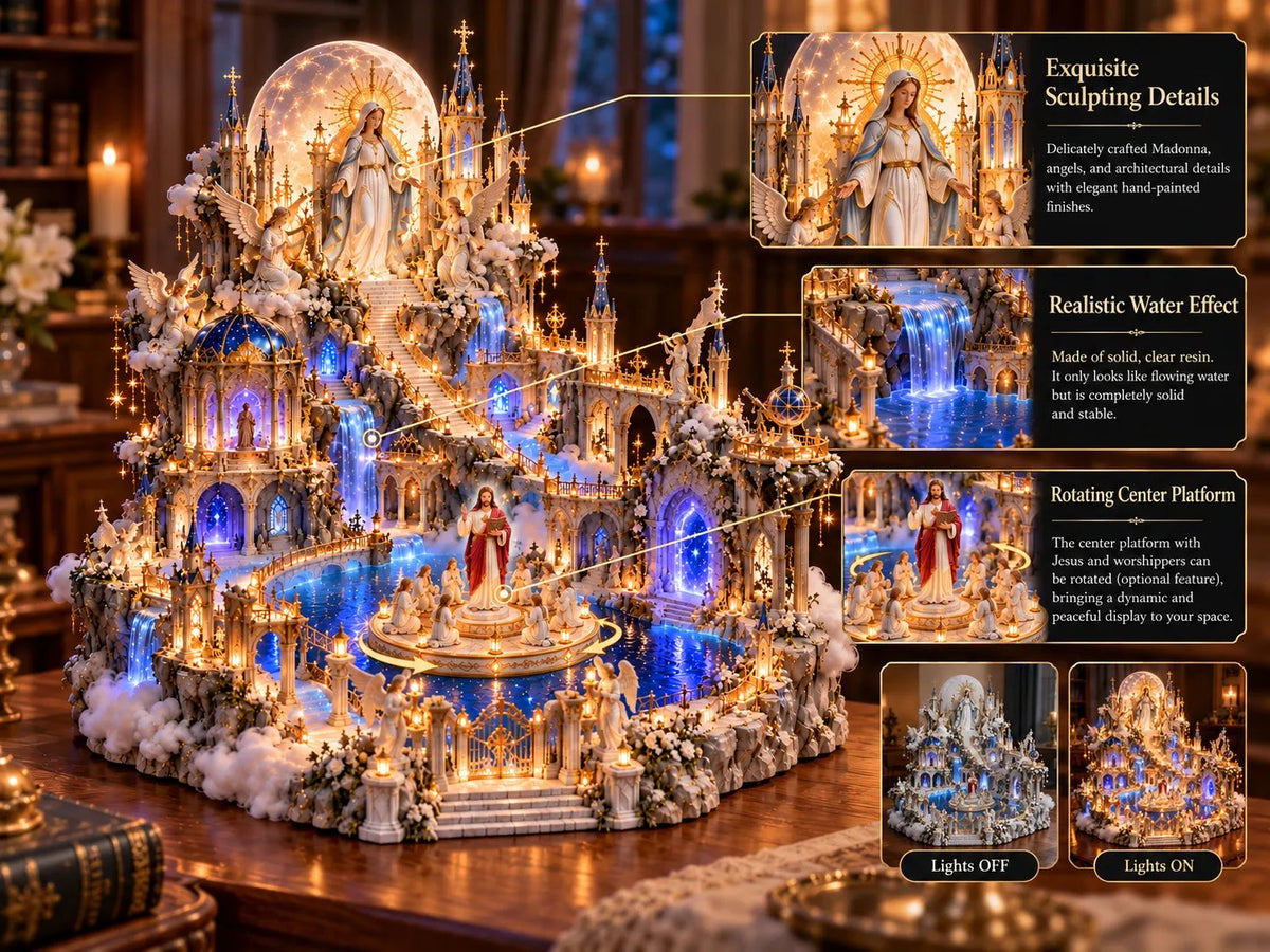 🙏Heavenly Light Sanctuary – Illuminated Cathedral Diorama with Rotating Faith Scene✝️✨