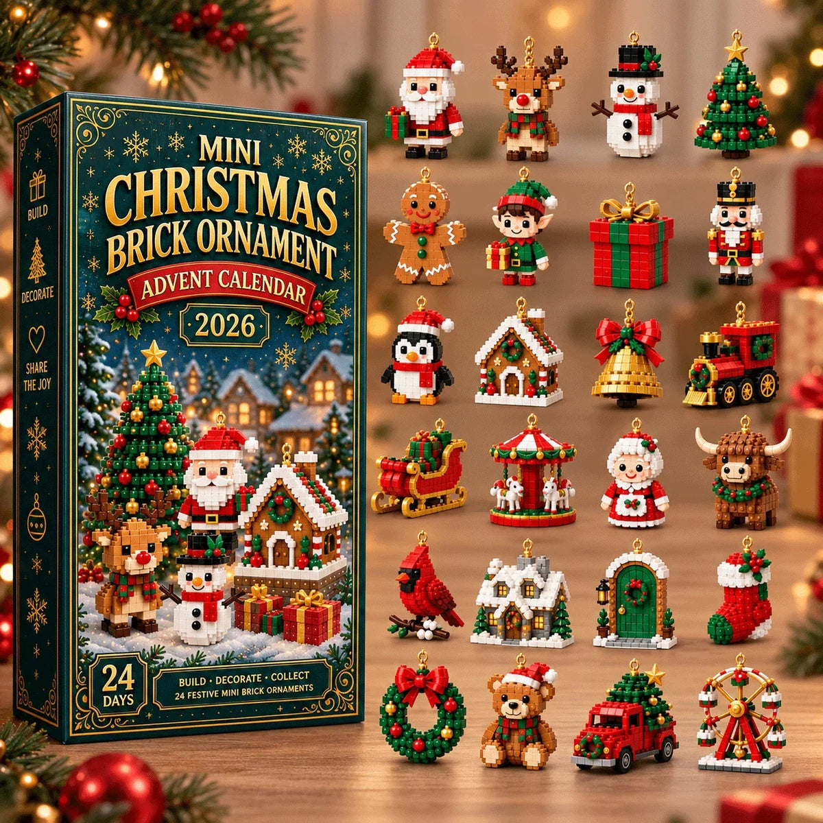 ⏳Last Day 49% OFF🎄24-Day Mini Christmas Ornament Advent Calendar | 24 unique festive buildable designs with hanging loops—perfect for decorating Christmas trees, wreaths, and holiday displays 🧱