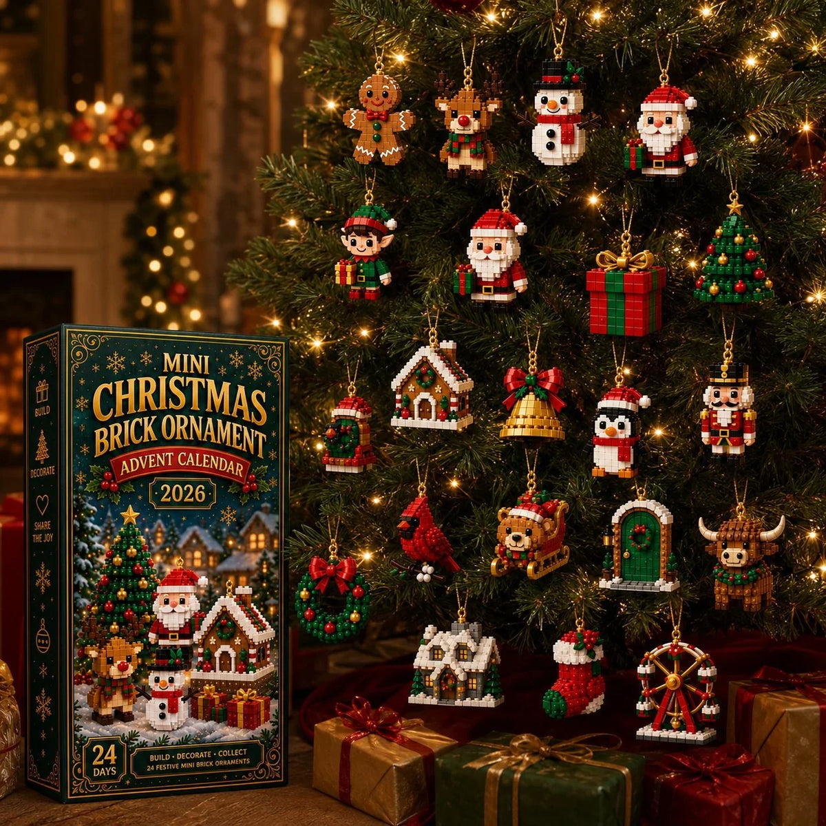 ⏳Last Day 49% OFF🎄24-Day Mini Christmas Ornament Advent Calendar | 24 unique festive buildable designs with hanging loops—perfect for decorating Christmas trees, wreaths, and holiday displays 🧱