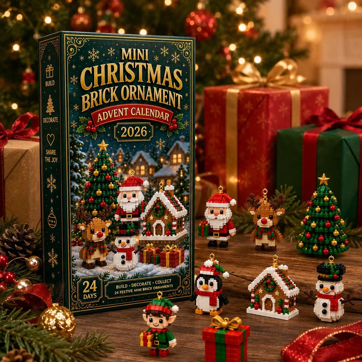 ⏳Last Day 49% OFF🎄24-Day Mini Christmas Ornament Advent Calendar | 24 unique festive buildable designs with hanging loops—perfect for decorating Christmas trees, wreaths, and holiday displays 🧱