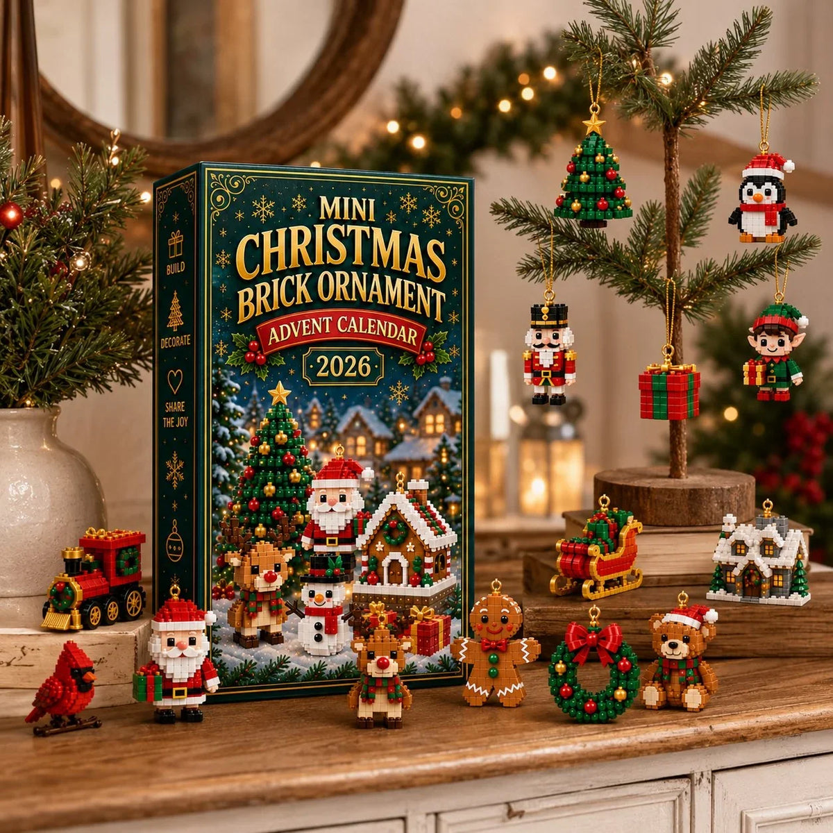 ⏳Last Day 49% OFF🎄24-Day Mini Christmas Ornament Advent Calendar | 24 unique festive buildable designs with hanging loops—perfect for decorating Christmas trees, wreaths, and holiday displays 🧱