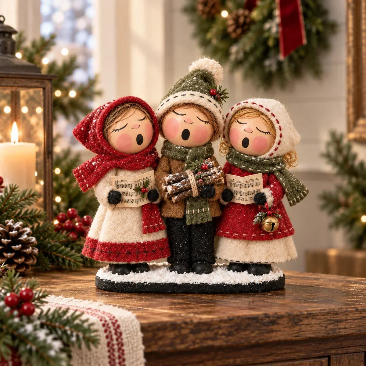 Vintage Christmas Carolers Figurine – Cozy Farmhouse Holiday Tabletop Decor