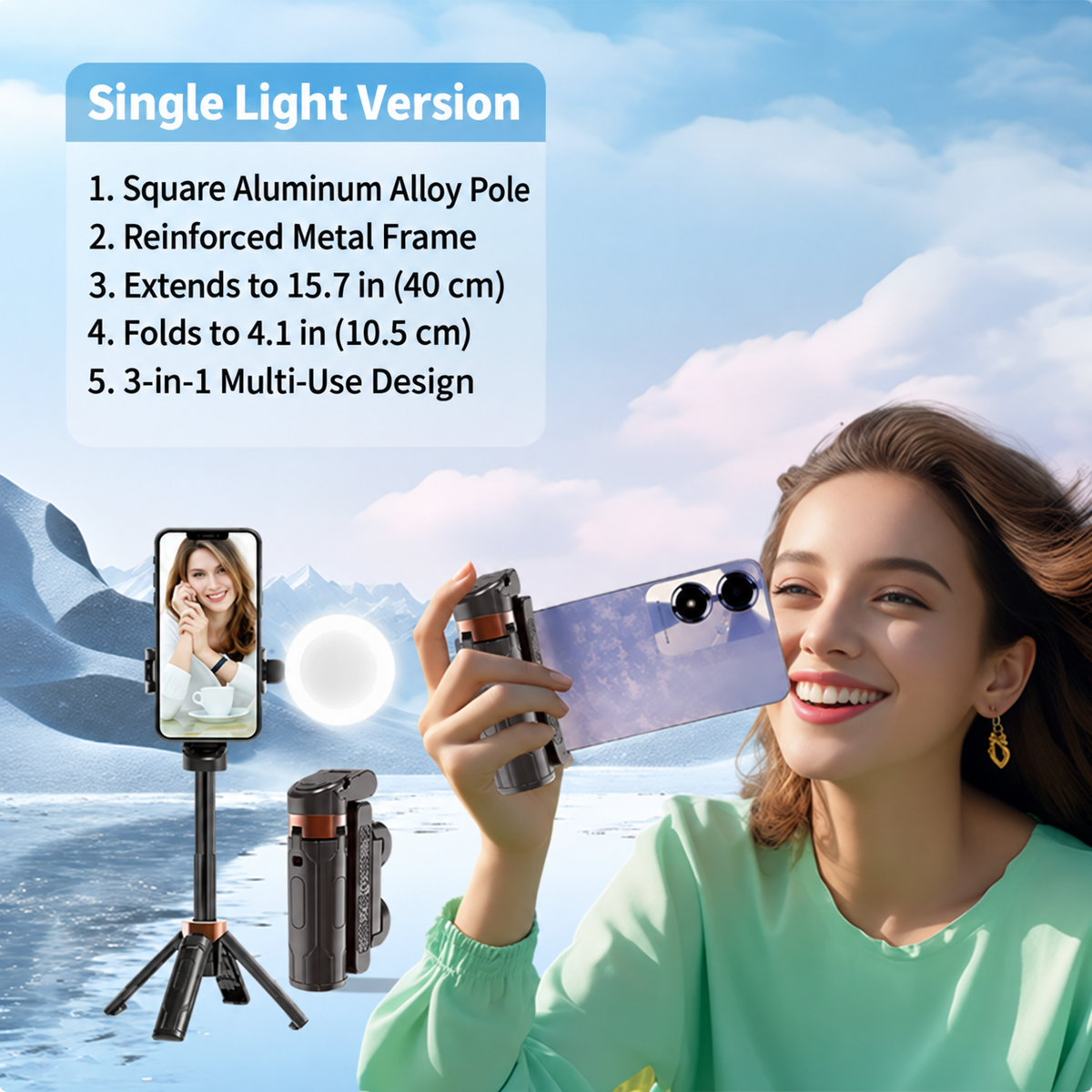 📸 WONEW Z3 Magnetic Selfie Stick Tripod – Zoomable Mini Palm Grip with Focus Adjustment Dial, 360° Rotation Stand, Bluetooth Remote & Universal MagSafe Phone Mount for Travel & Vlogging