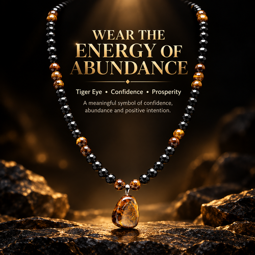 Tiger Eye & Black Bead Pendant Necklace