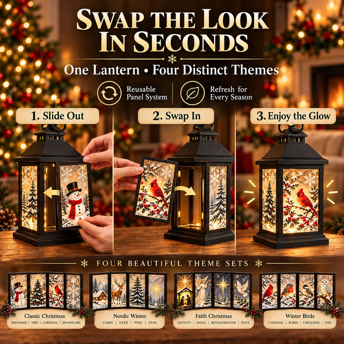 🎄 Interchangeable Crystal Lantern – Festive LED Holiday Decoration