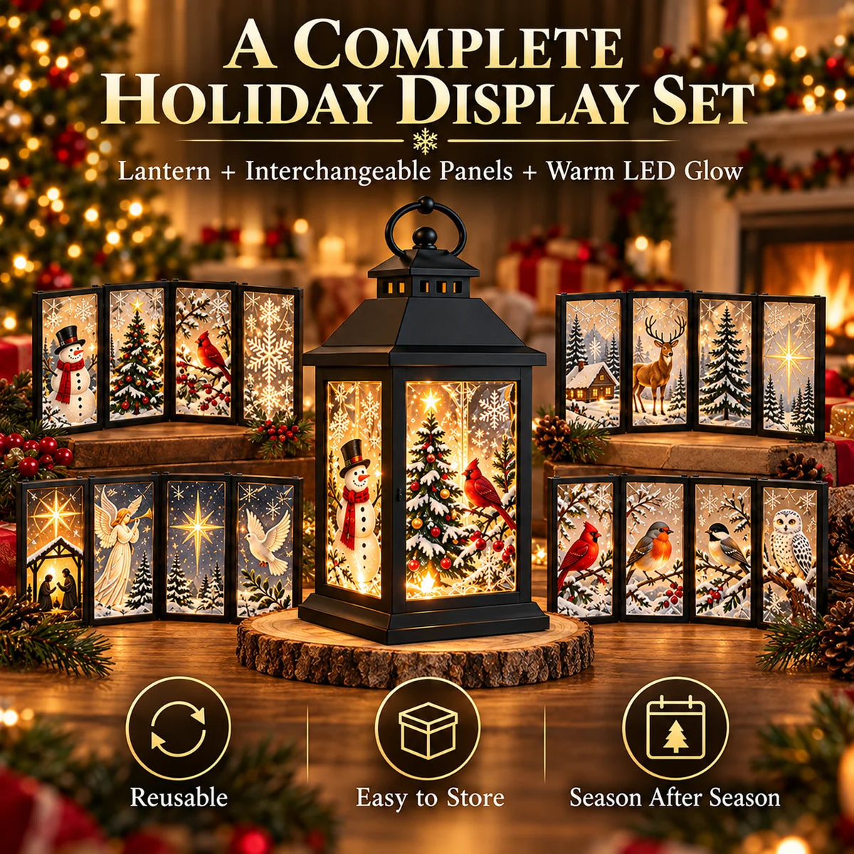 🎄 Interchangeable Crystal Lantern – Festive LED Holiday Decoration