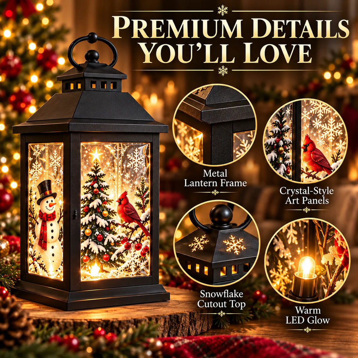 🎄 Interchangeable Crystal Lantern – Festive LED Holiday Decoration
