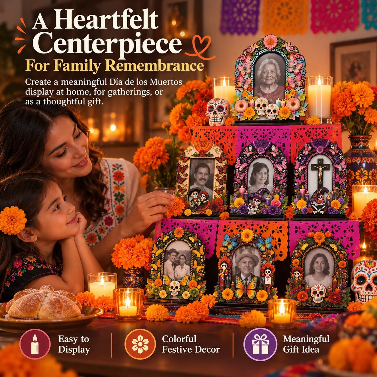 💀🕯️ Last Day 49% OFF – Day of the Dead Memorial Decor | 6-Piece Wooden Photo Frame Set