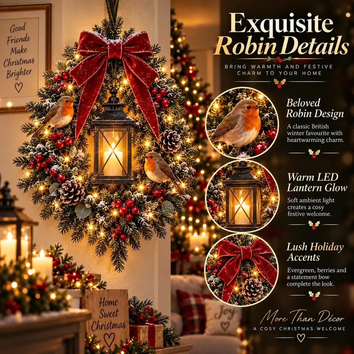 🎄✨ Last Chance – 49% OFF! 🐦 A Robin Glow™ Lighted Christmas Wreath – Bring Holiday Magic to Your Door!
