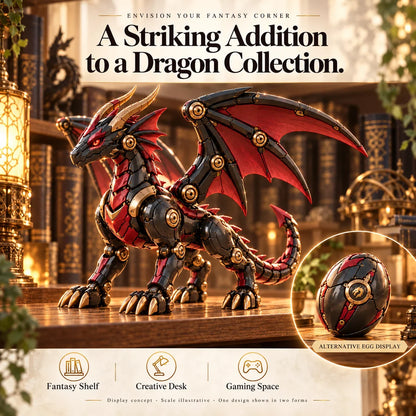 🔥last Day 49% Off -🐉 Mechanical Dragon Egg – Black & Crimson Dragon With Folding Wings & Armored Details