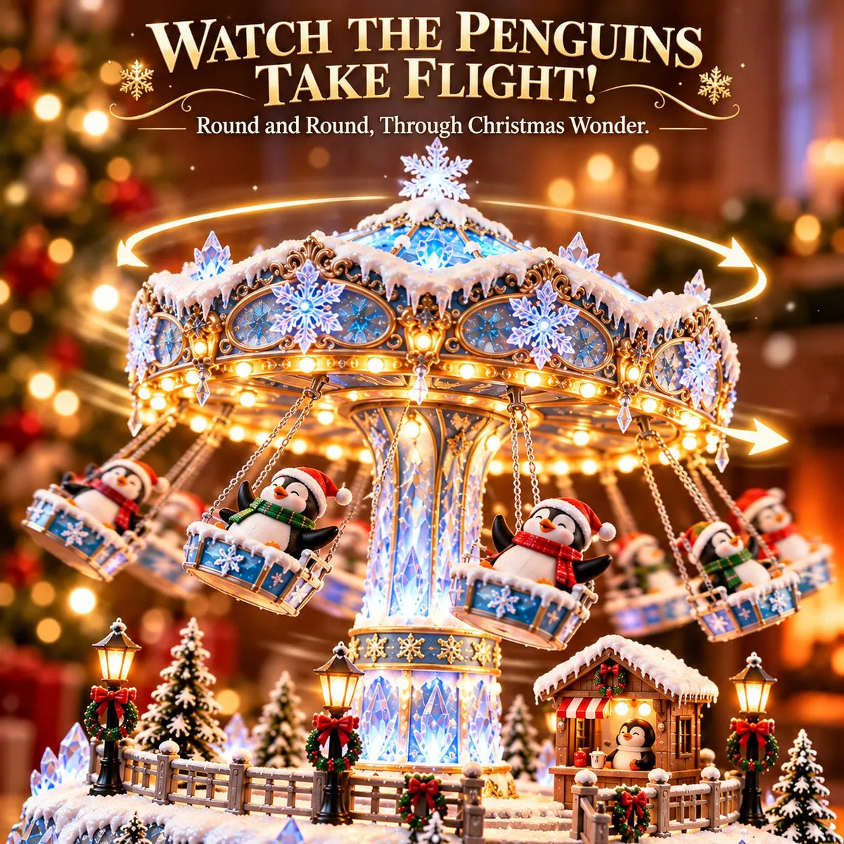 🐧 Penguin Winter Swing Carnival – Light-Up Rotating Christmas Village Decor